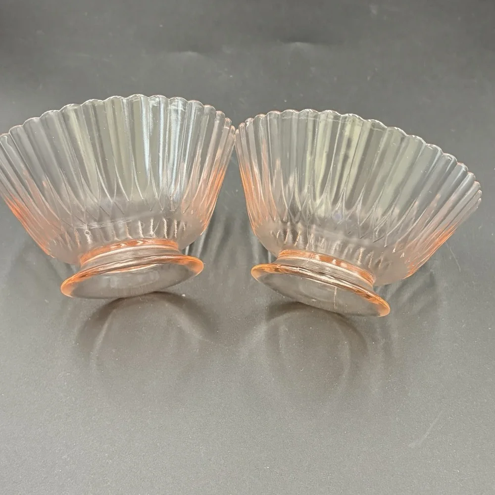 Pink Depression Glass Petal Ware Fruit Cup Ribbed Scalloped‎ Set Of 2 Small